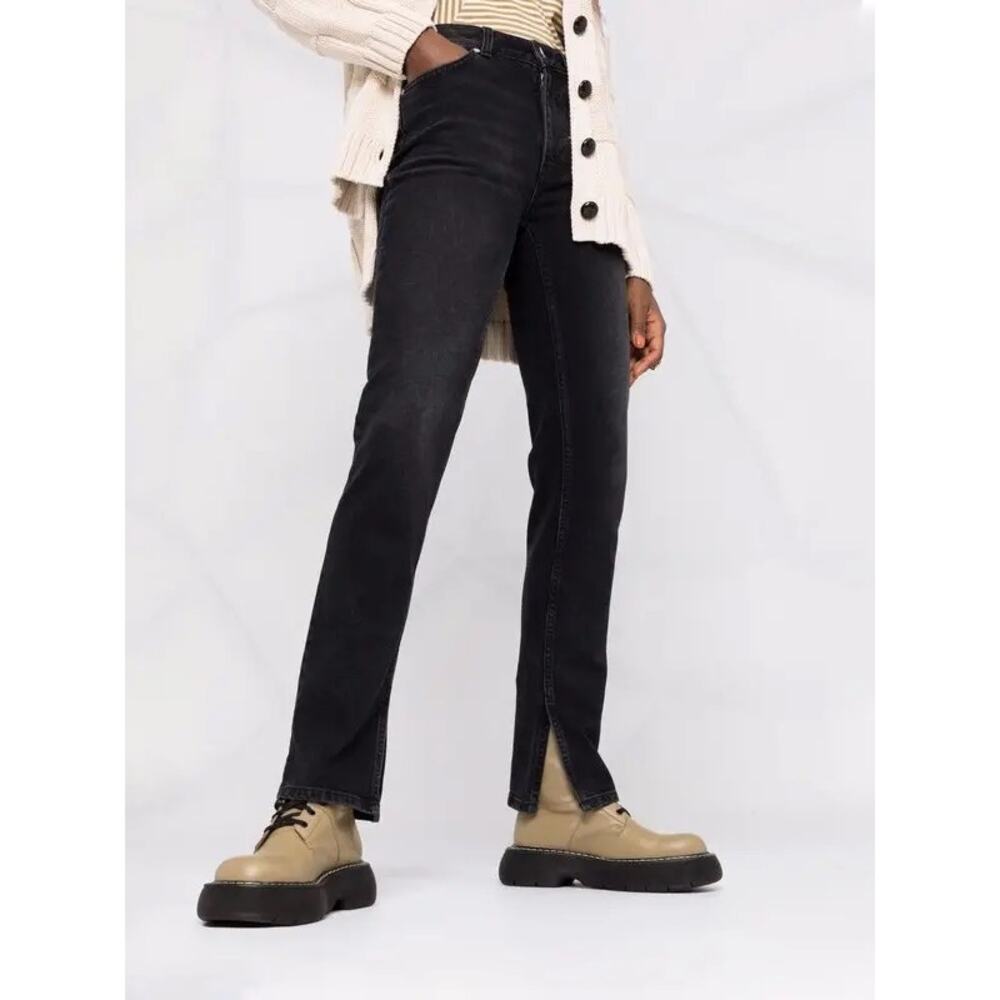 Ganni jeans straight leg slit detail black denim organic cotton size 25 90s y2k